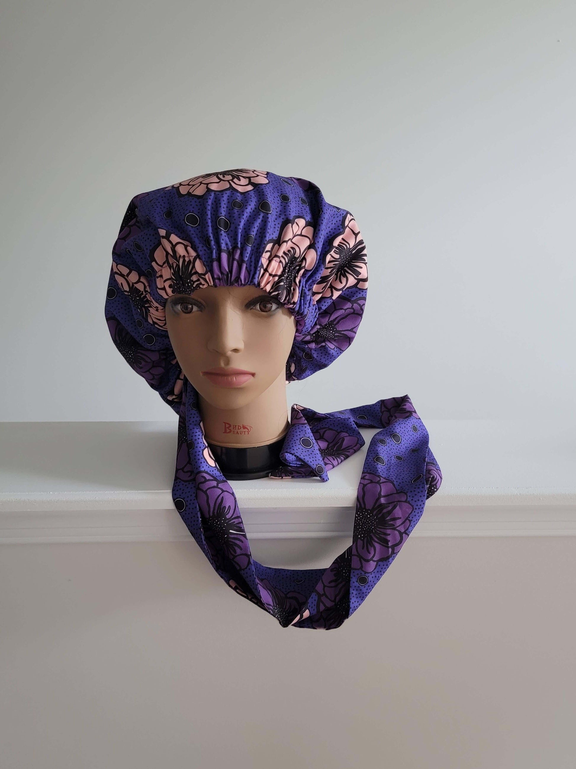 Colorful print satin lined bonnet headwrap