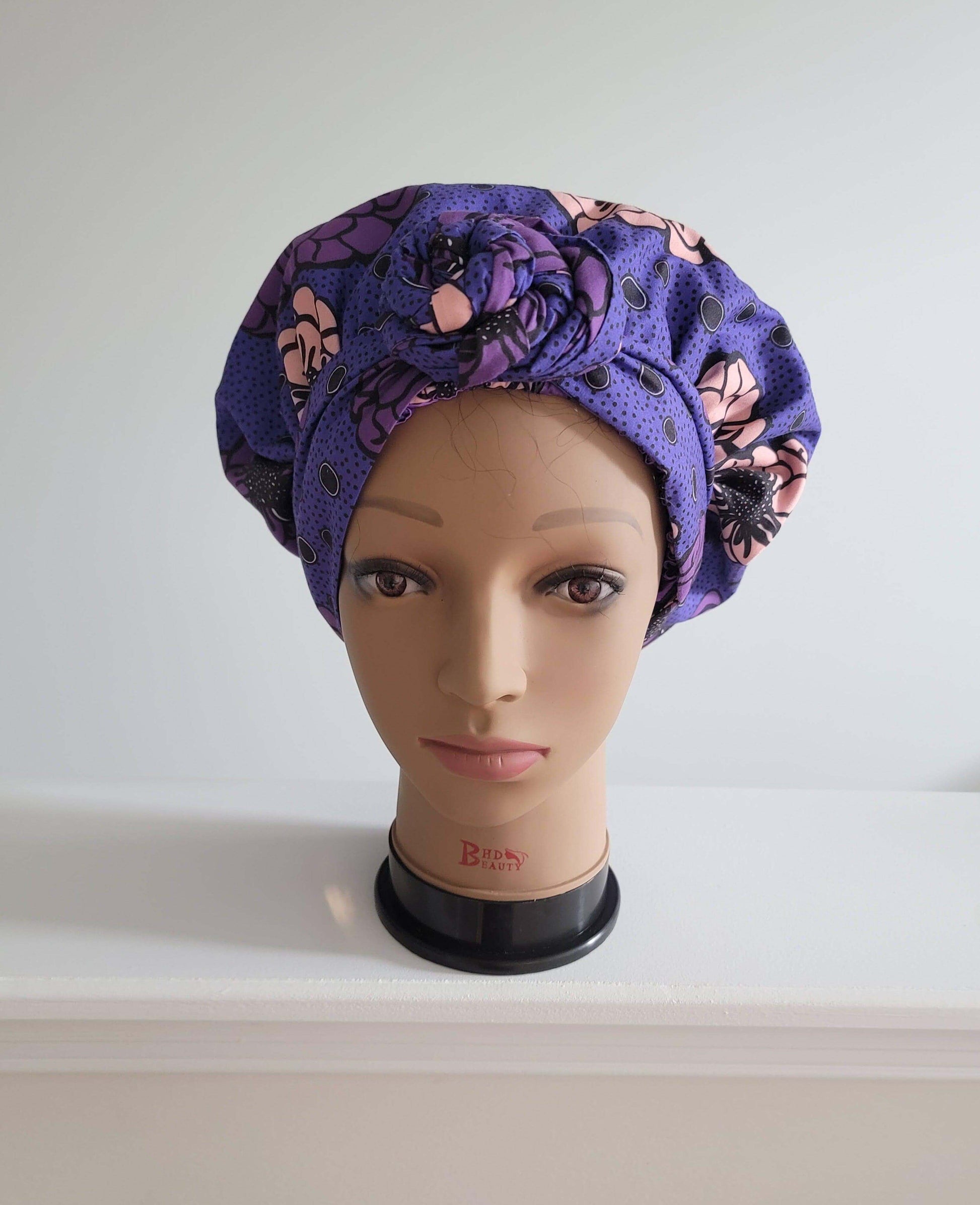 Colorful print satin lined bonnet headwrap