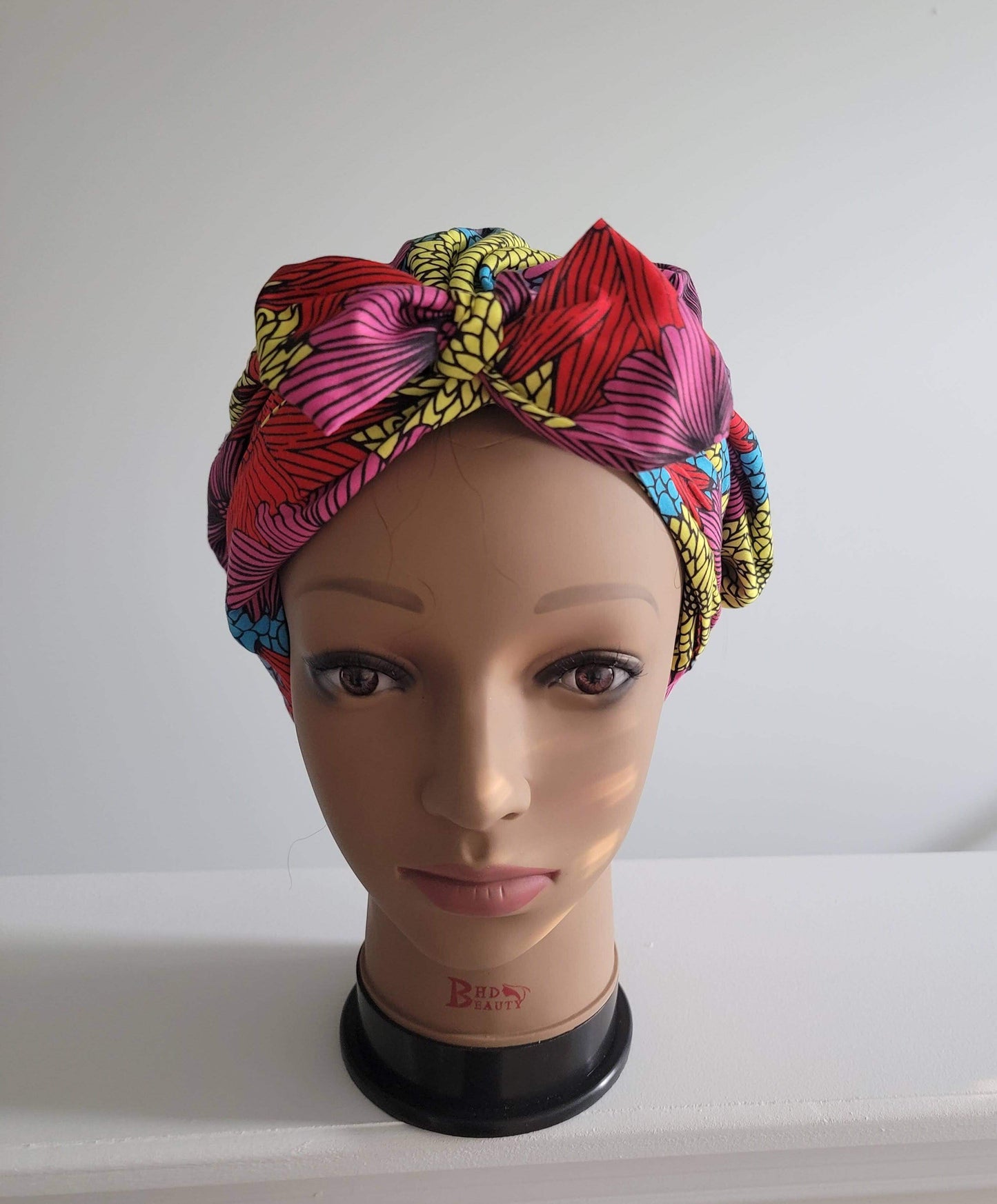 Colorful print satin lined bonnet headwrap