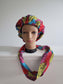 Colorful print satin lined bonnet headwrap